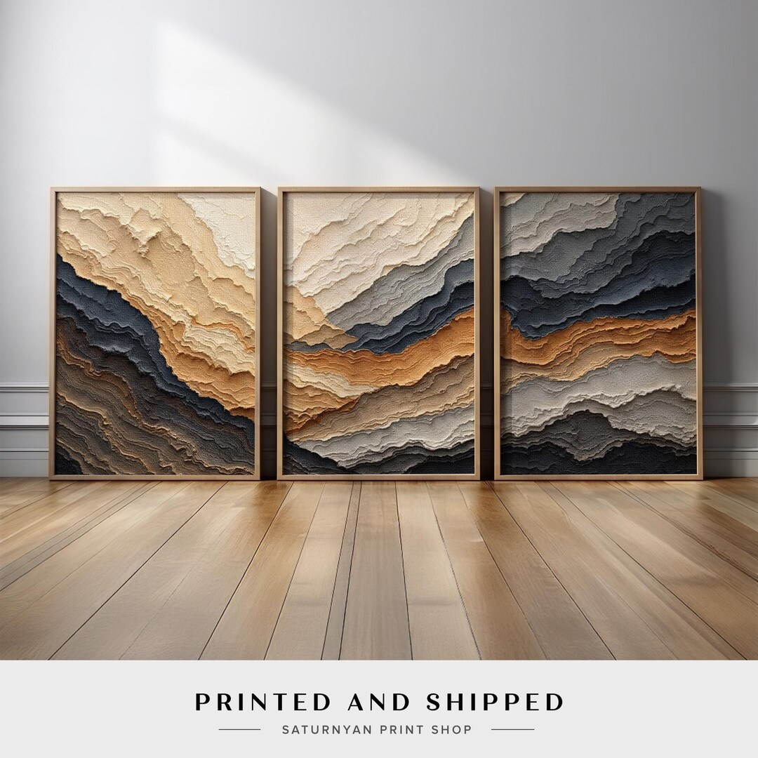 Abstract Earth Tone Wall Art Set of 3 | Neutral Beige, Gray, and Warm ...