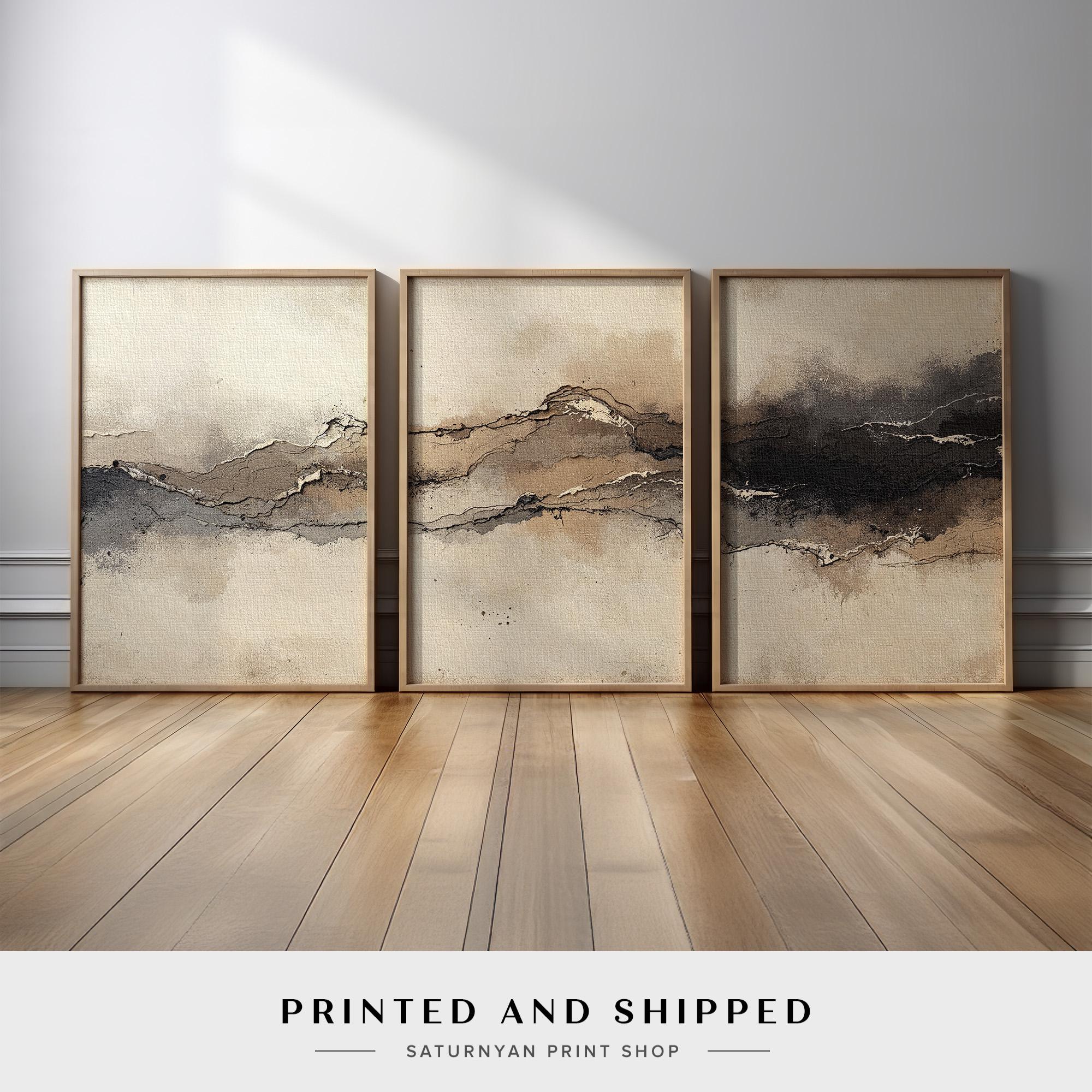 Neutral Abstract Wall Art Set of 3 | Minimalist Beige and Black ...