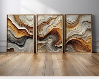 Southwestern Boho Wall Art Triptych | Earthy Brown and Beige Abstract Prints | Desert Vibe Wall Decor | Neutral Toned Modern Art Set