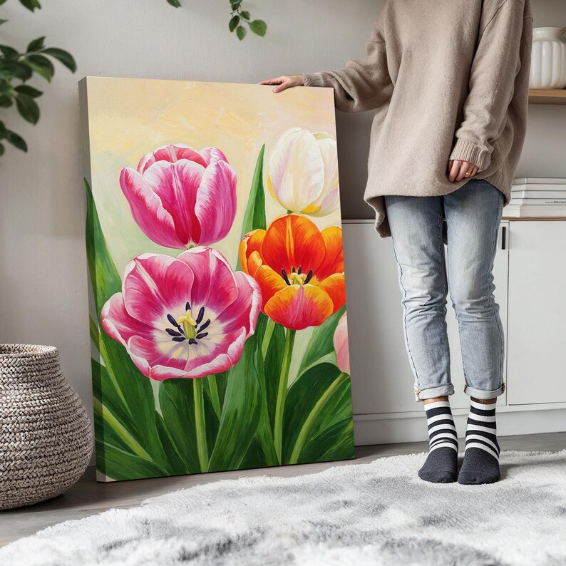 Spring Floral Wall Art Set of 3 | Tulip Flower Triptych in Pastel Tones ...