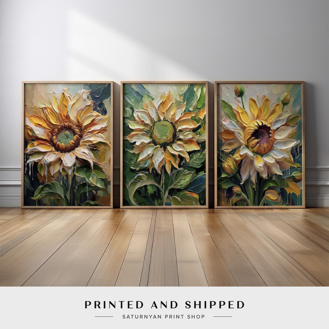 Bright Sunflower Art Set of 3 | Cheerful Yellow Floral Paintings Canvas