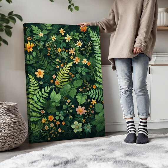 Botanical Wall Art Set of 3 | Lush Green Floral Triptych Canvas