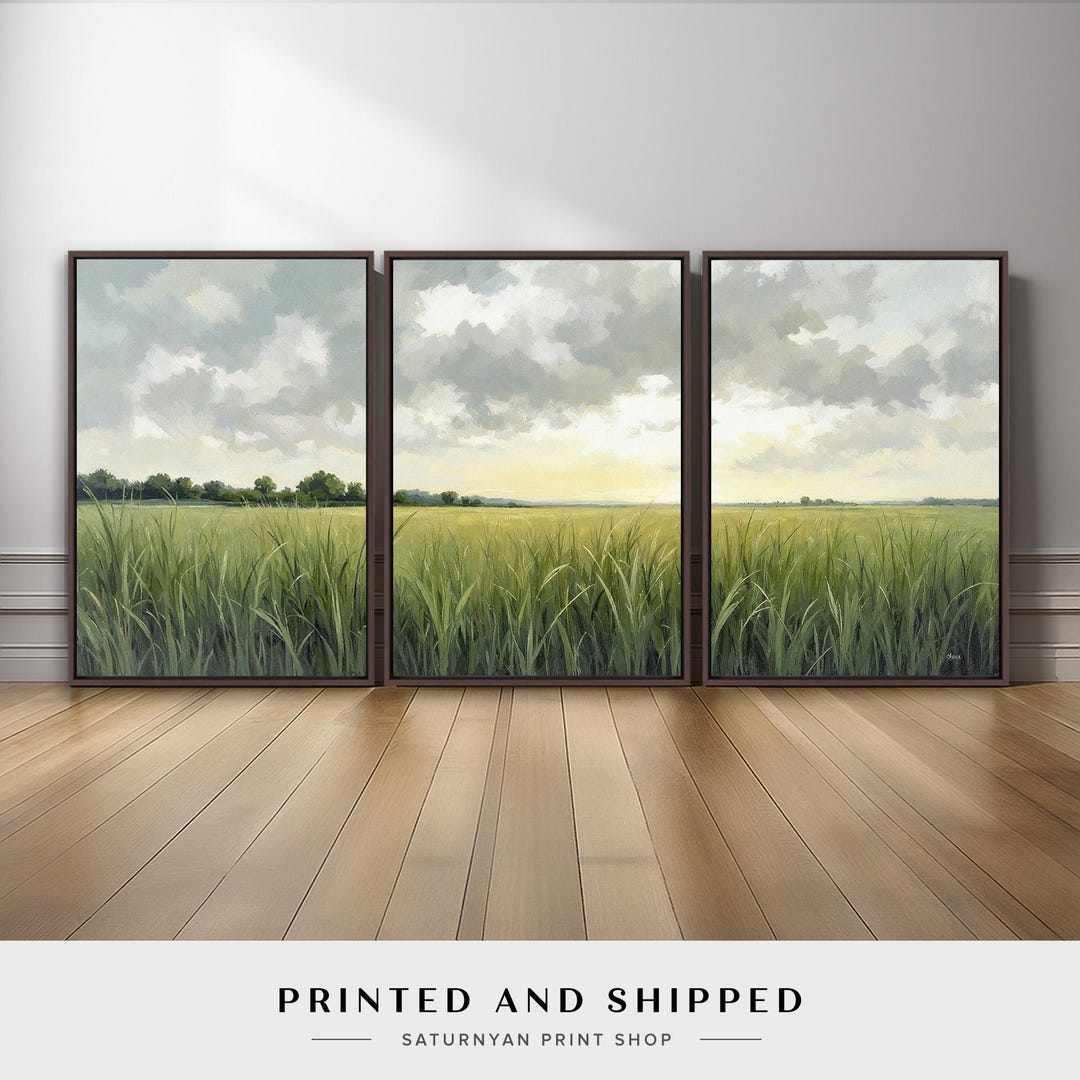 Countryside Field Rustic Farmhouse Wall Art Set of 3 | Neutral ...