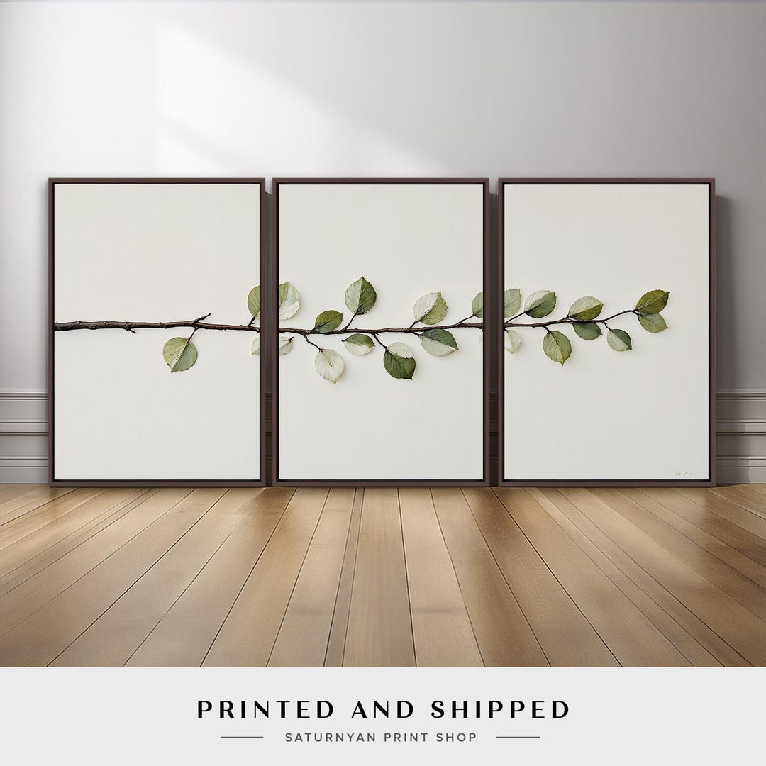 Minimalist Botanical Neutral Wall Art Set of 3 | Leaf Branch Nature ...
