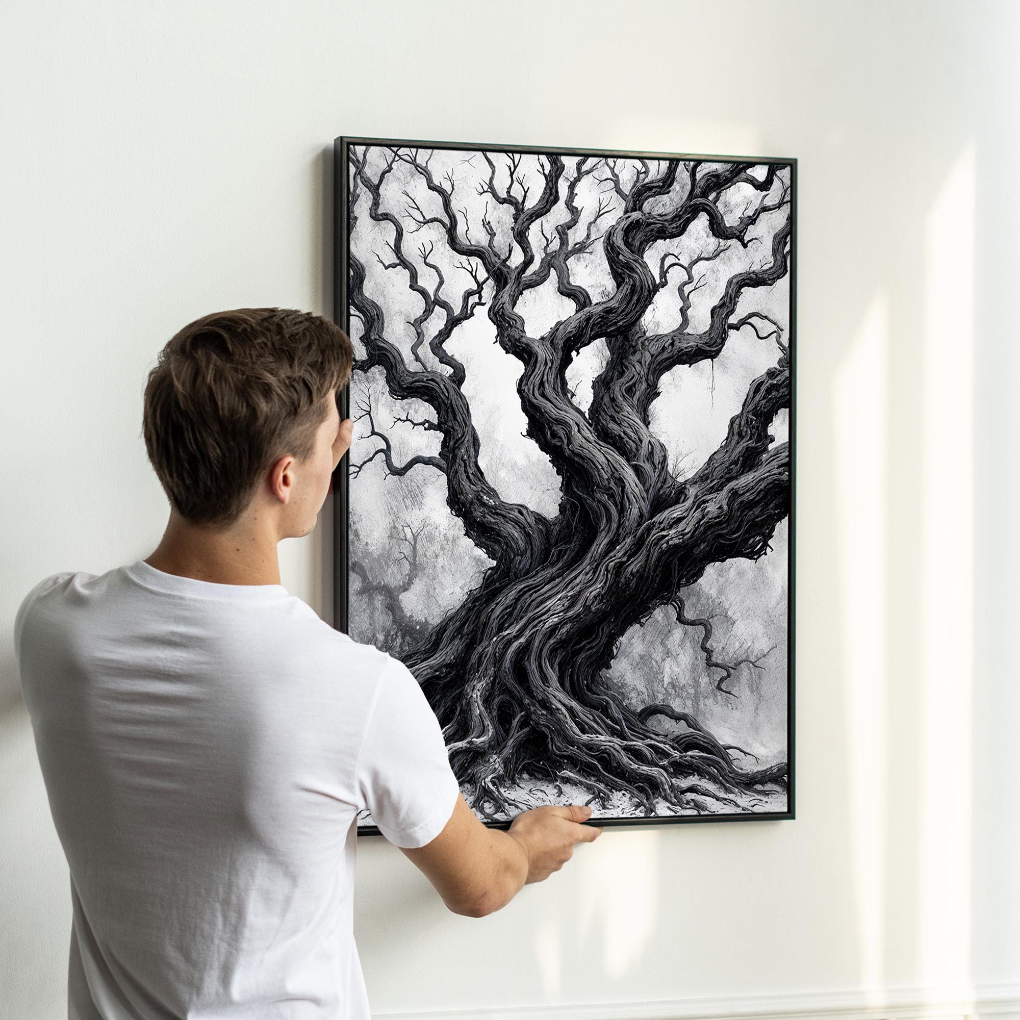 Black and White Tree Wall Art Set of 3 | Twisted Branch Ink Sketch ...