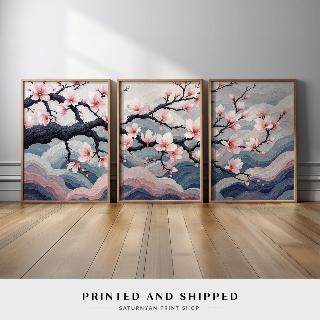 Japanese Cherry Blossom Wall Art Set, Sakura Tree Wall Decor, Elegant ...
