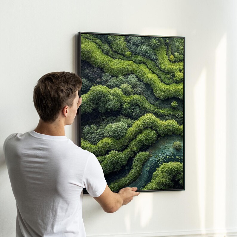 Lush Green Forest Wall Art Set | Aerial River Landscape Canvas Triptych ...