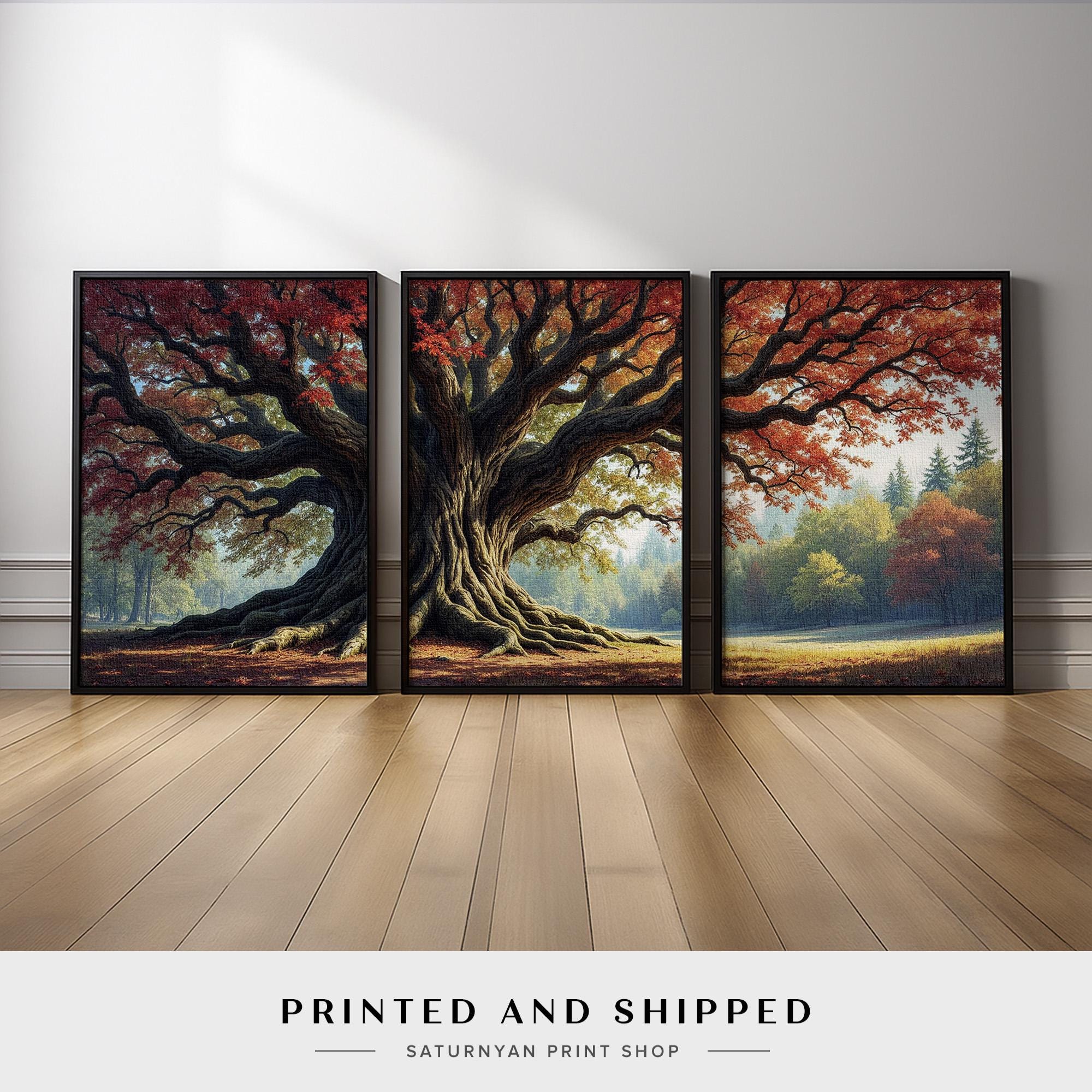 Ancient Tree Wall Art Set of 3 | Majestic Oak Landscape Canvas Prints ...