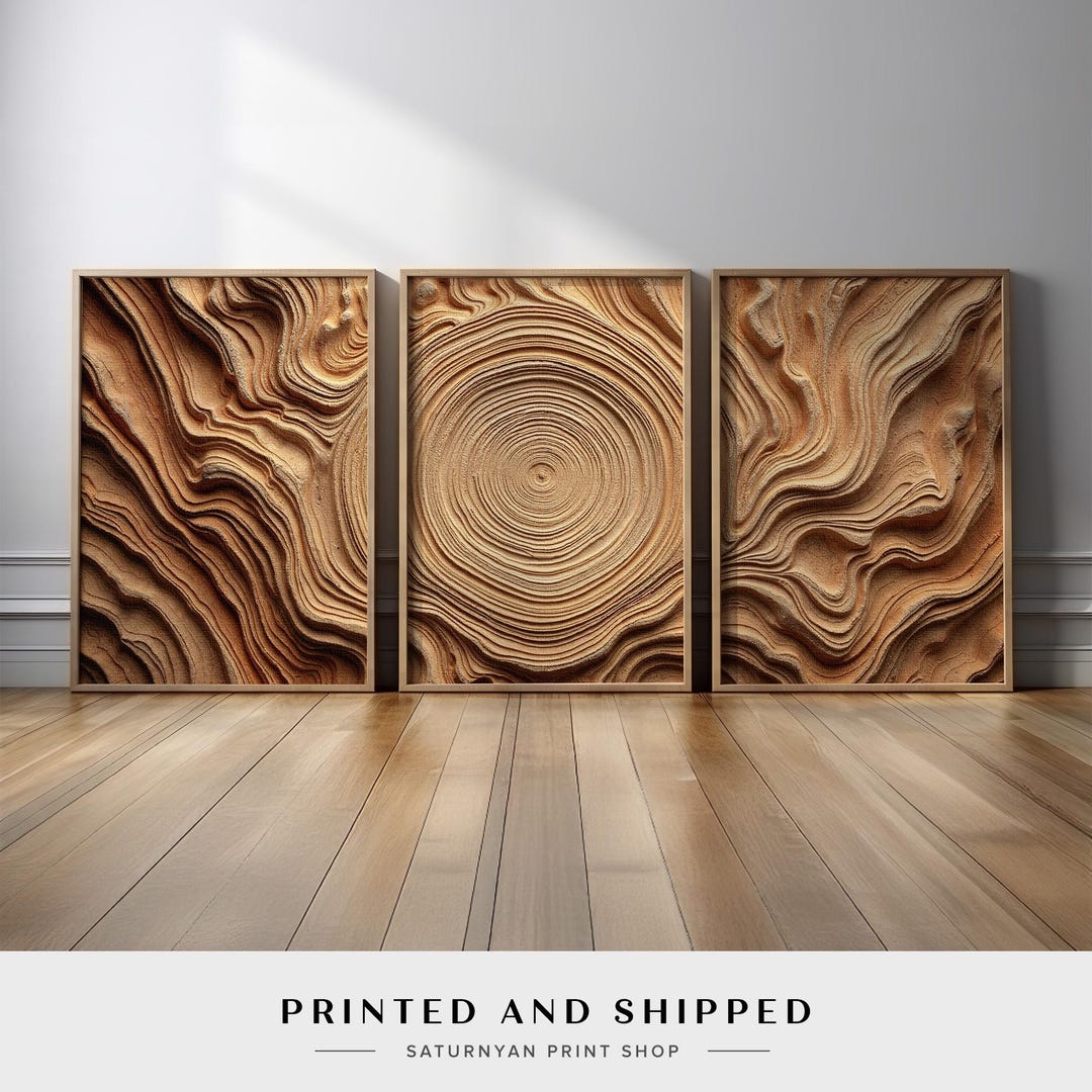 Large Abstract Wall Art Set of 3 | Organic Tree Ring Inspired Design ...