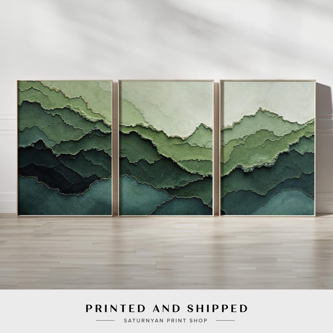 Sage Green Landscape Abstract Wall Art Set of 3 | Nature Inspired ...