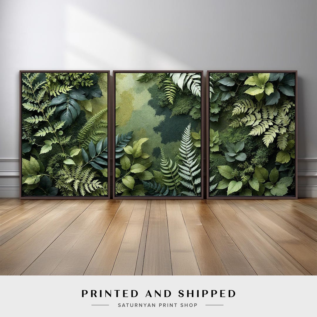 Tropical Greenery Triptych Wall Art | Botanical Leaf Canvas Print Set ...