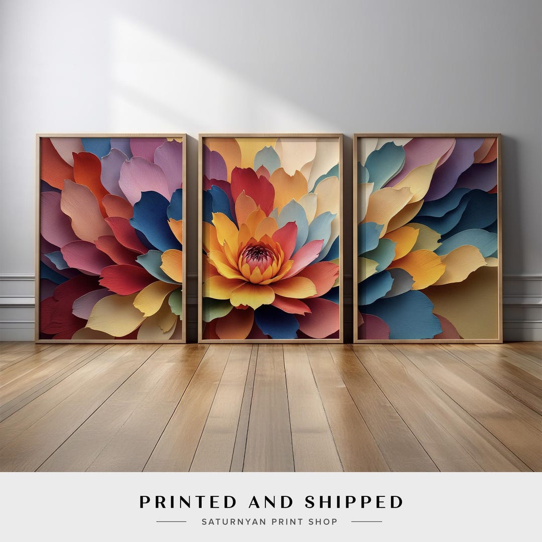 Modern Floral Wall Art Triptych | Abstract Flower Petal Canvas Prints ...
