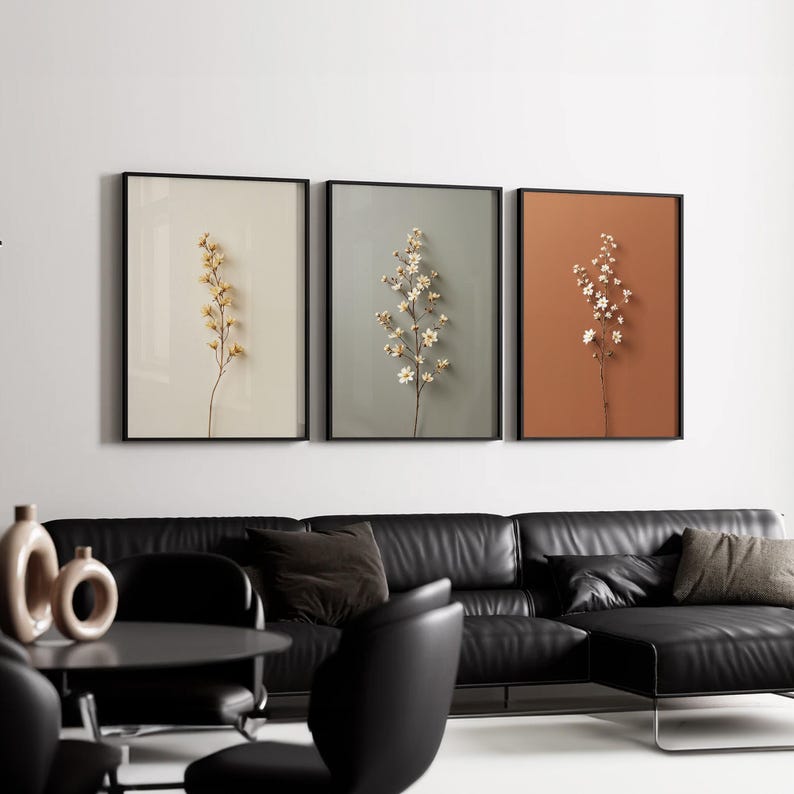 Minimalist Botanical Wall Art | Neutral Floral Prints Set of 3 | Modern ...
