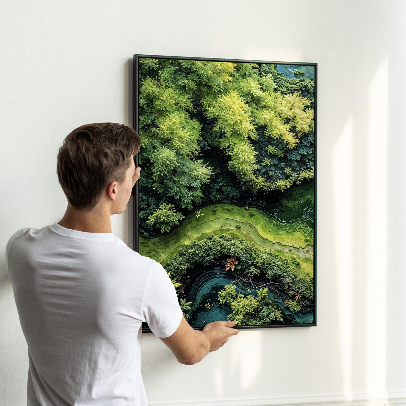 Aerial River Landscape Wall Art Set of 3 | Lush Green Forest Triptych ...