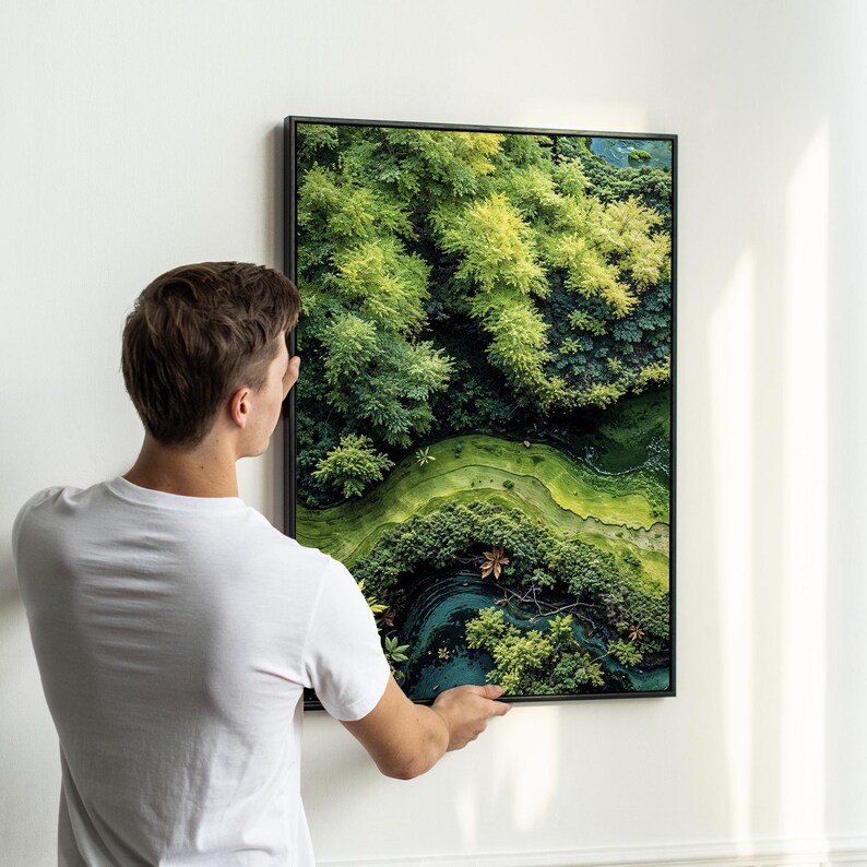 Aerial River Landscape Wall Art Set of 3 | Lush Green Forest Triptych ...
