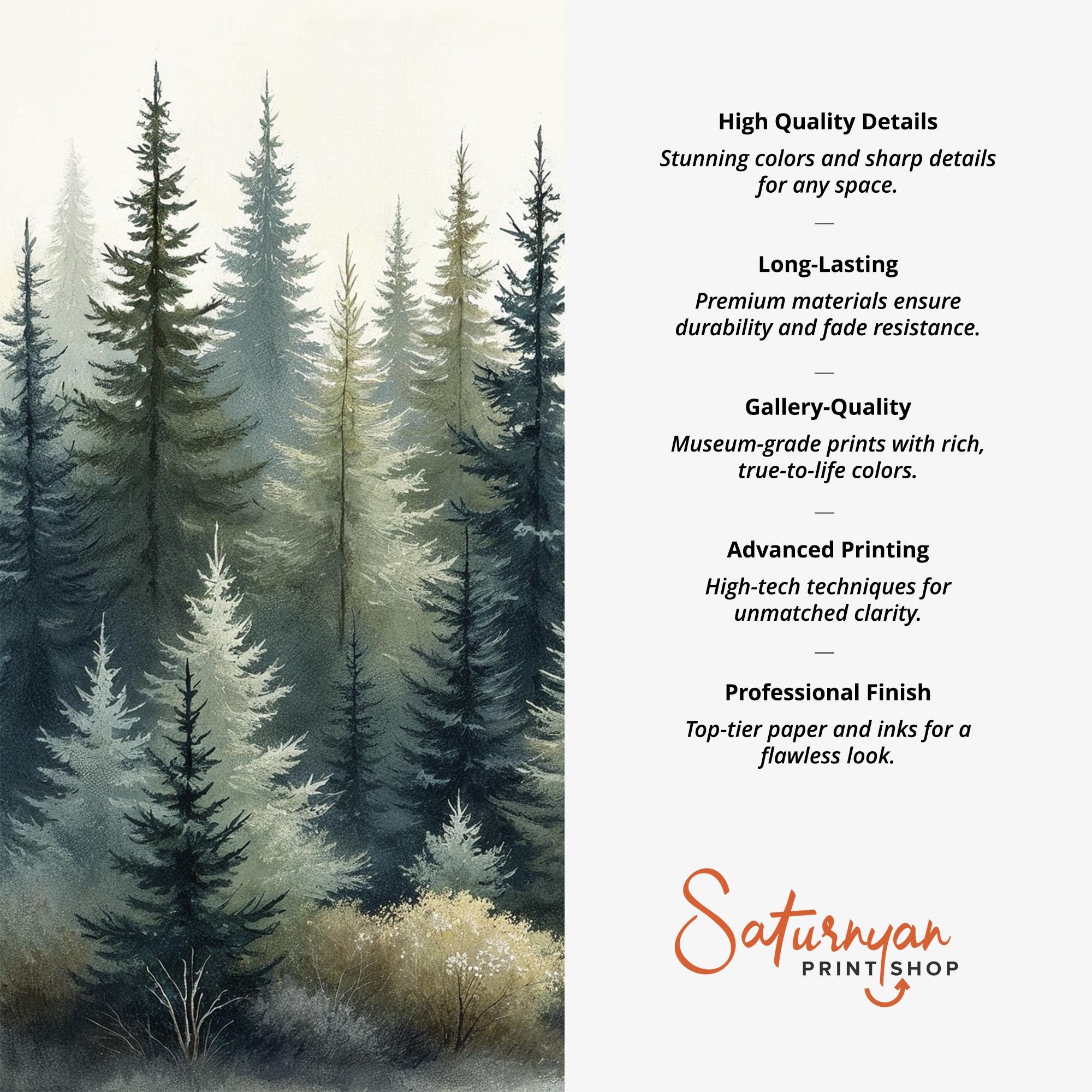 Forest Wall Art Set of 3 | Misty Pine Tree Landscape Triptych | Neutral ...