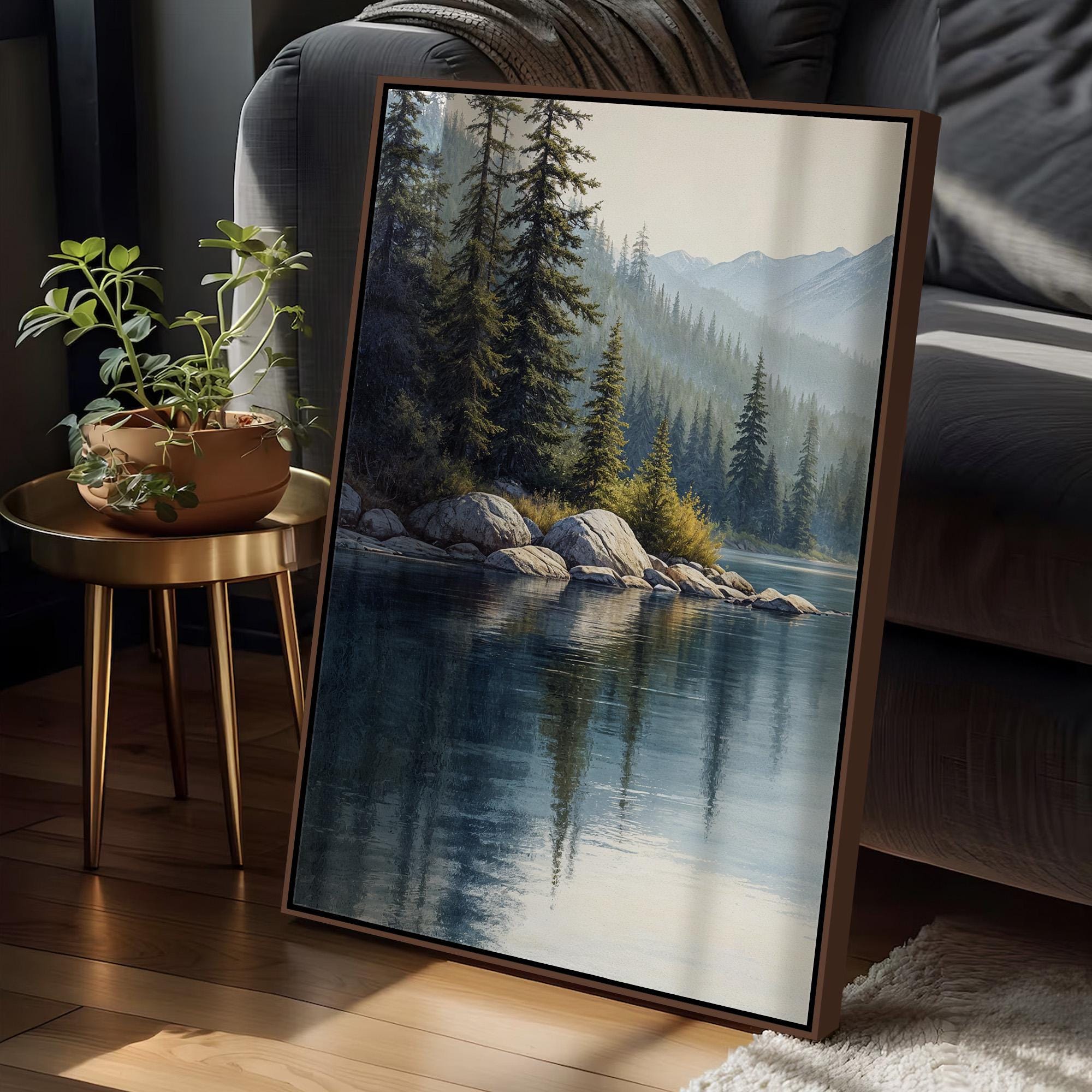 Mountain Lake Wall Art Set of 3 | Red Canoe Landscape With Forest and ...
