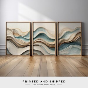 Neutral Abstract Wave Wall Art Triptych | Set of 3 Canvas Prints in ...