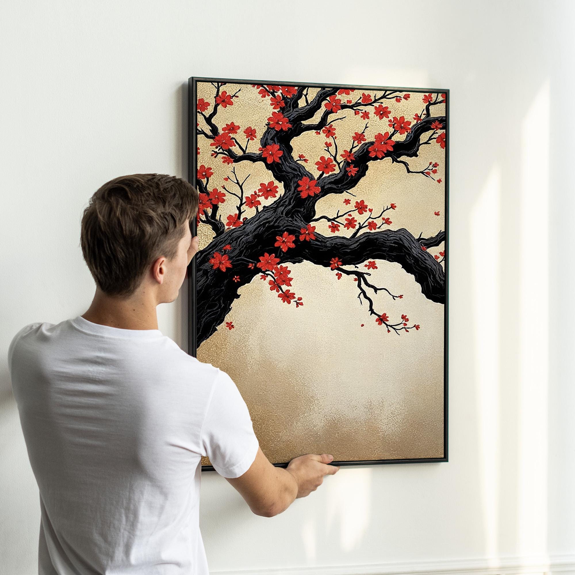 Japanese Cherry Blossom Wall Art, Sakura Tree Triptych, Asian Ink ...