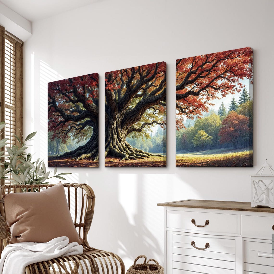 Ancient Tree Wall Art Set of 3 | Majestic Oak Landscape Canvas Prints ...