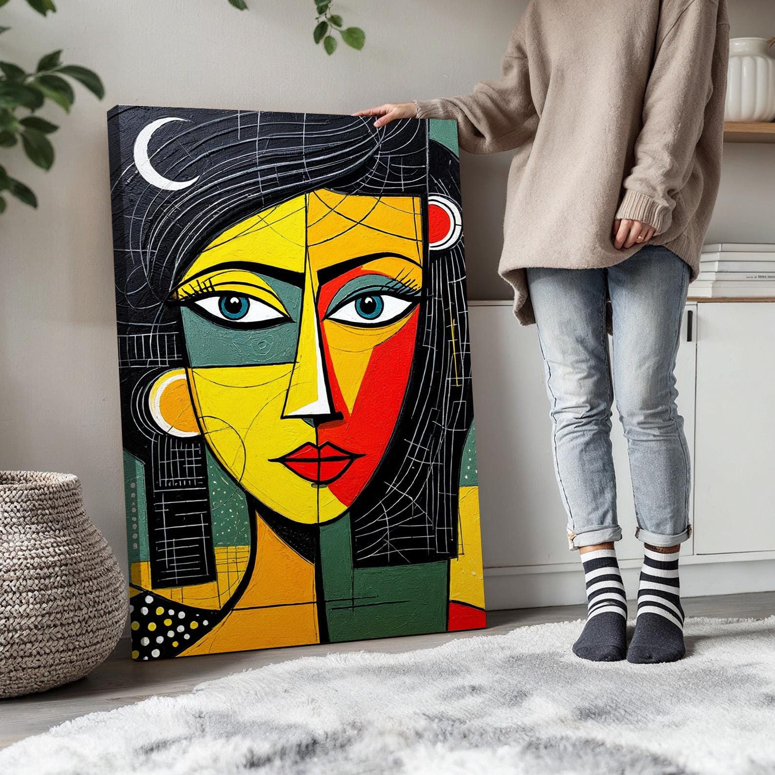 Cubist Abstract Face Art Set of 3 | Modern Colorful Expressionist Woman ...