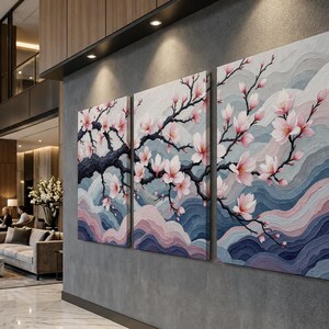 Japanese Cherry Blossom Wall Art Set, Sakura Tree Wall Decor, Elegant Floral Triptych, Zen Meditation Art, Soft Pink Nature Canvas Print bild 11