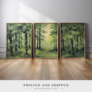 Green Forest Wall Art Set of 3 | Lush Woodland Landscape Canvas Prints ...