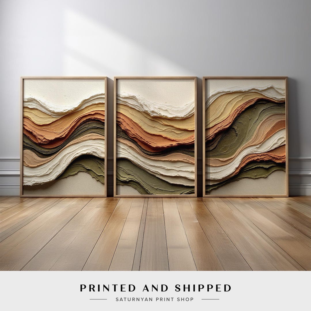 Abstract Earth Tone Wall Art Set of 3 | Beige Terracotta Olive Green ...