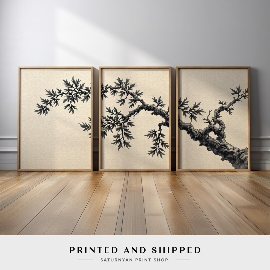 Minimalist Japanese Ink Painting Triptych | Zen Wall Art Set of 3 With ...