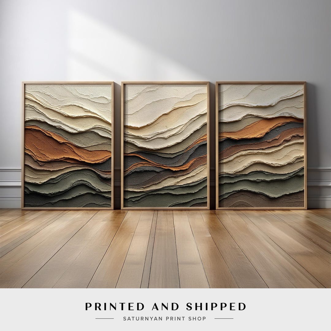 Modern Organic Earth Tone Abstract Wall Art Set of 3 | Neutral Beige ...