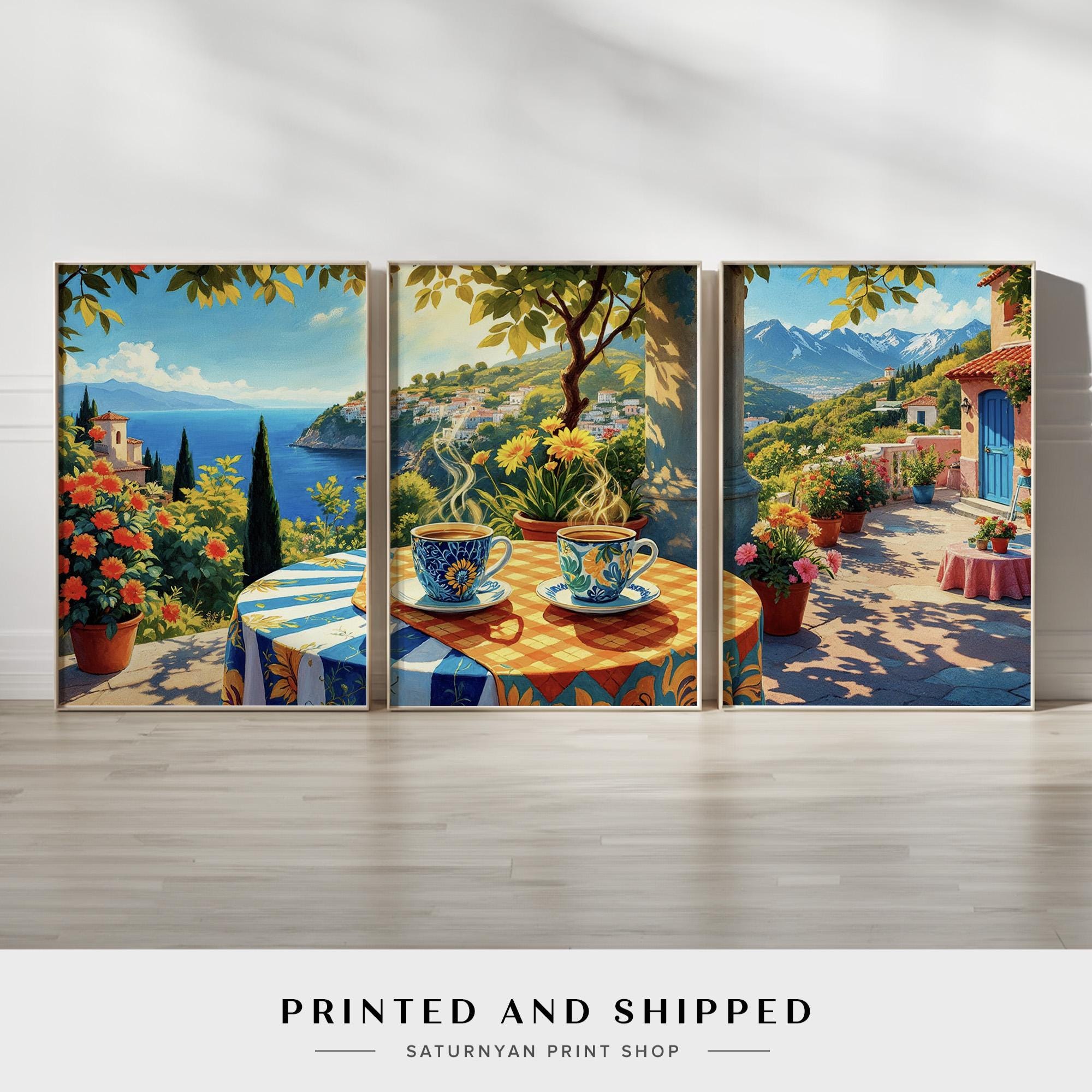 Mediterranean Landscape Wall Art Set of 3 | Scenic Terrace & Coffee ...