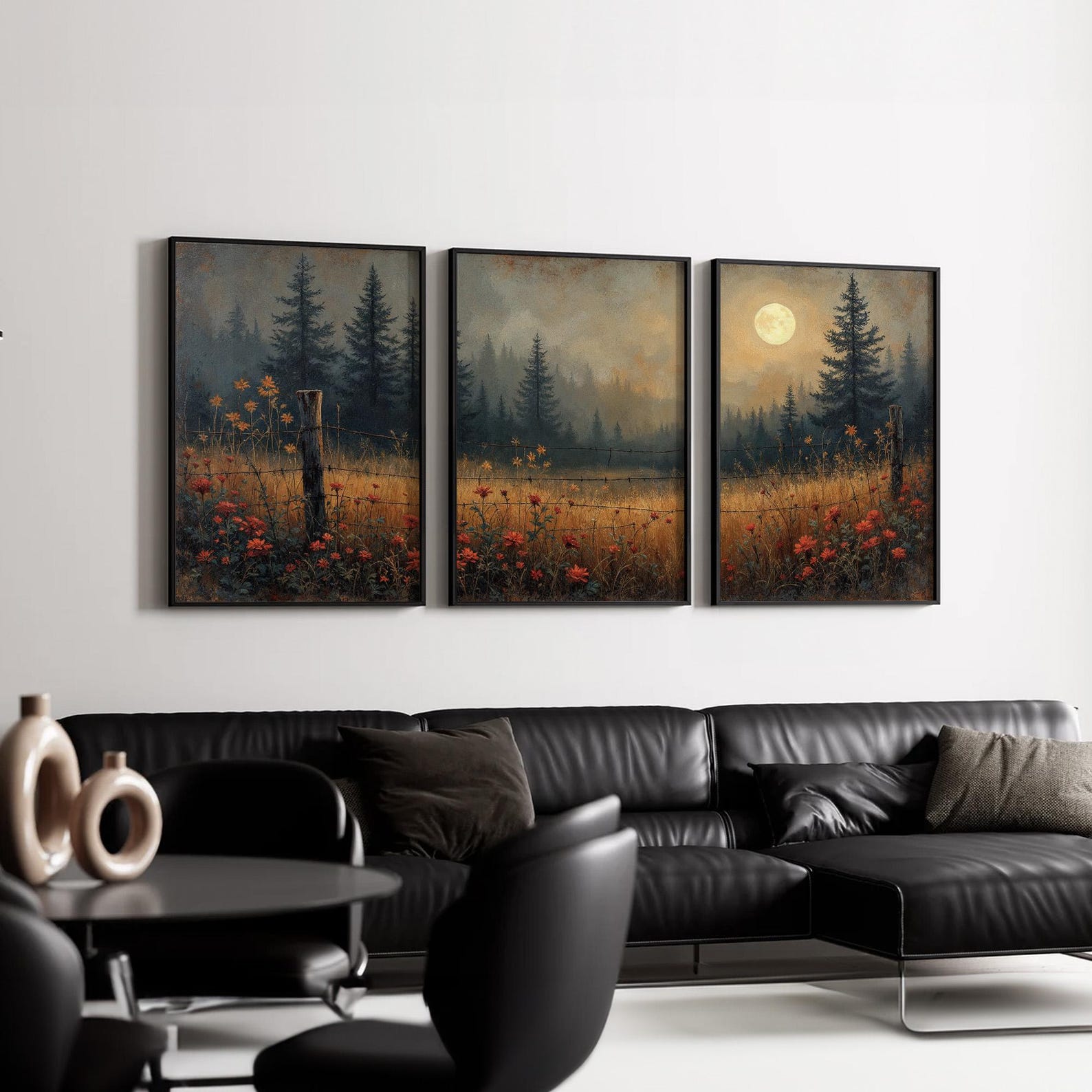 Rustic Forest Landscape Wall Art Set of 3 | Misty Woodland Canvas ...