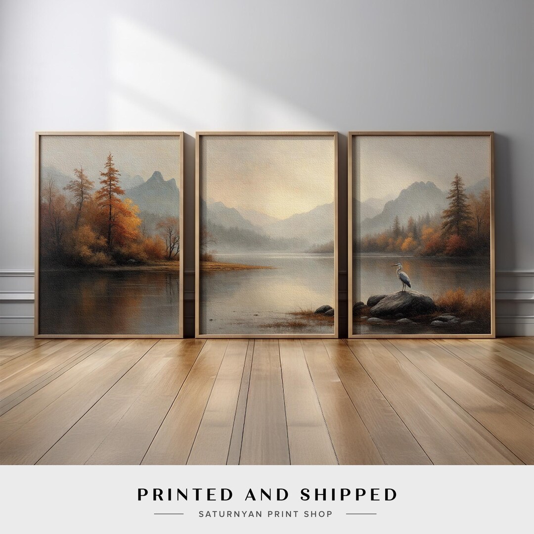 3 Piece Landscape Wall Art Set | Serene Lake Mountain Canvas Prints ...