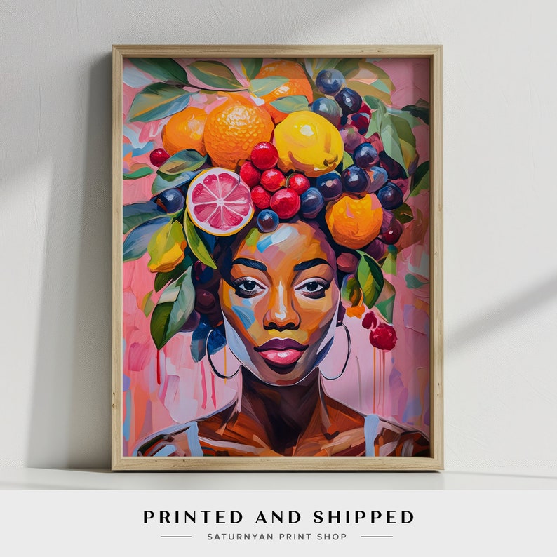 Women and Fruits Painting, Women With Fruit Hat, Original Art , Unique