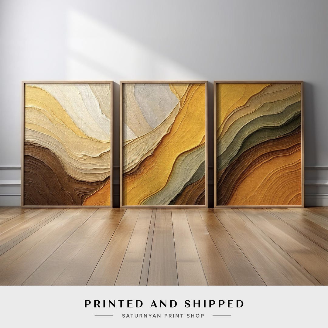 Modern Earth Tone Abstract Wall Art Set of 3 | Neutral Layered Beige ...