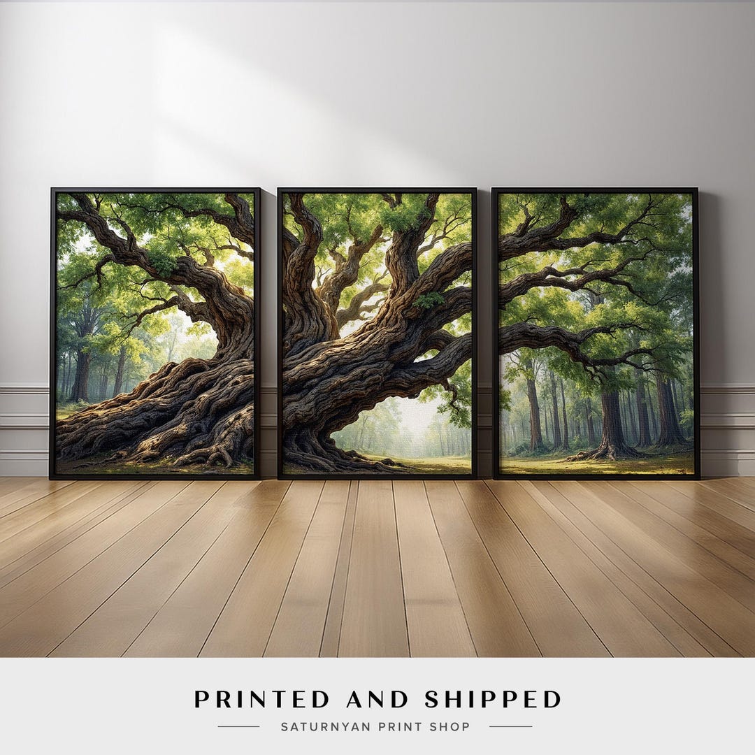 Large Tree Wall Art Triptych | Majestic Oak and Forest Landscape Canvas ...
