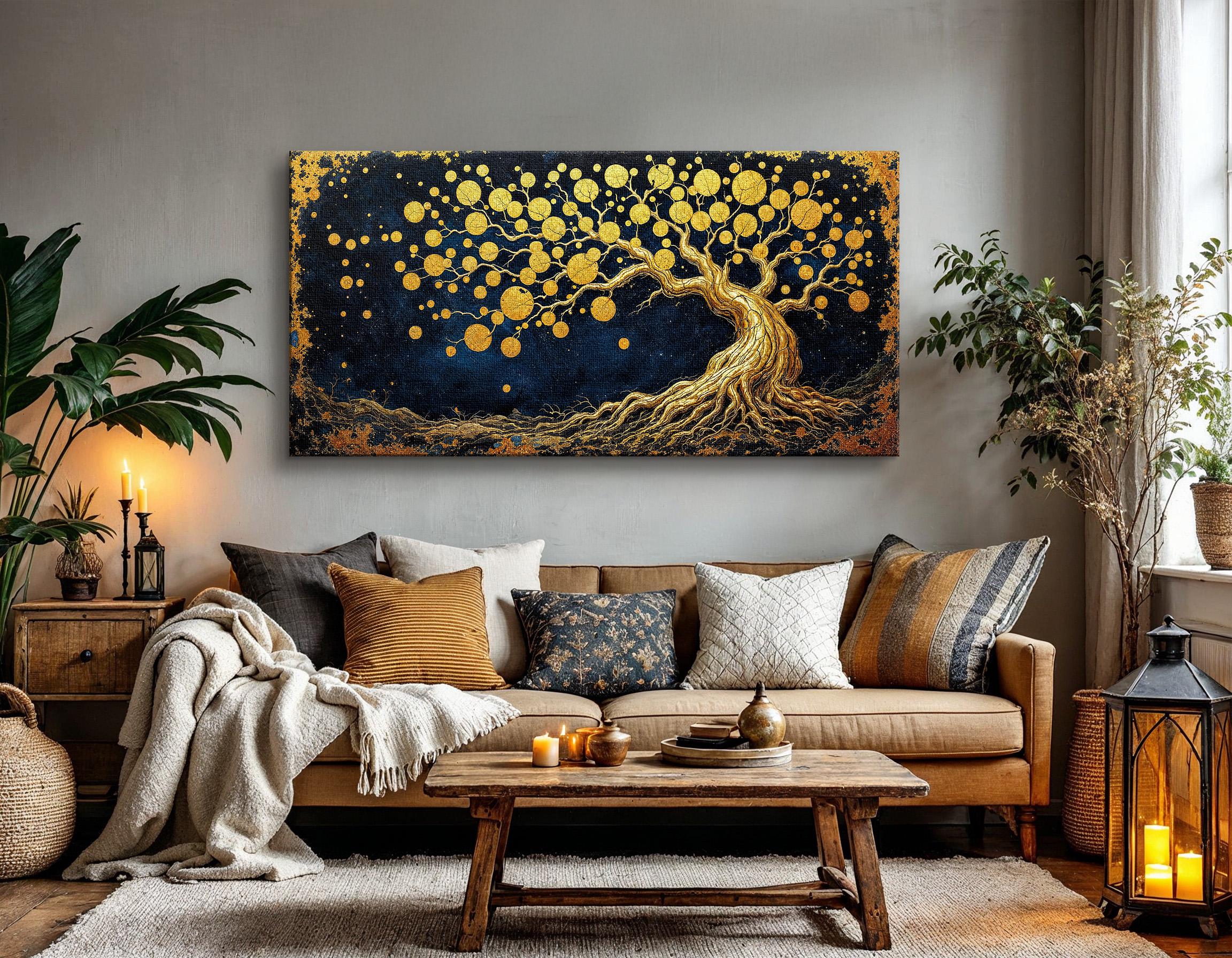 Modern Gold Tree Wall Art, Abstract Tree of Life Painting, Metallic ...