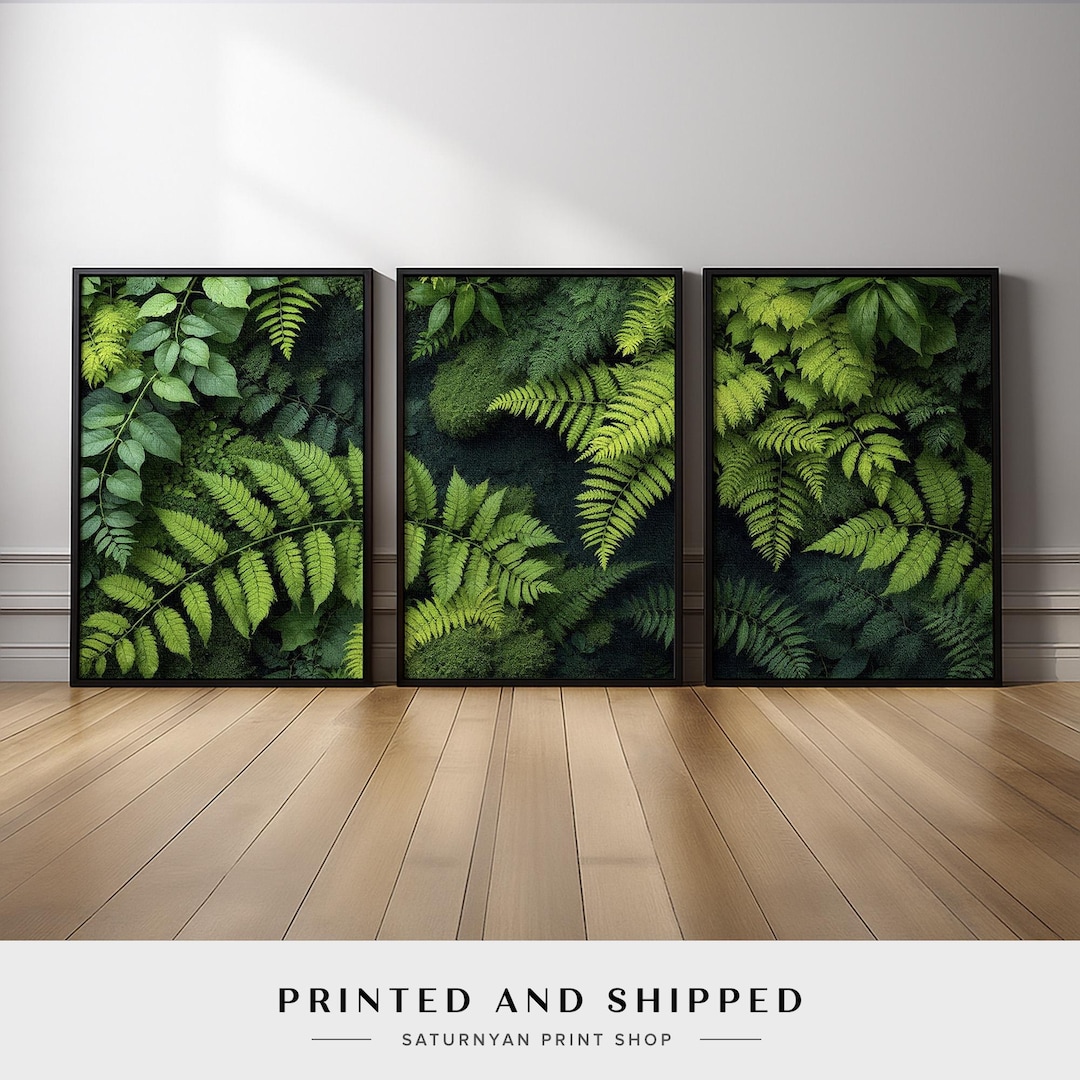 Fern Leaf Wall Art Set of 3 | Lush Green Botanical Canvas Prints With ...