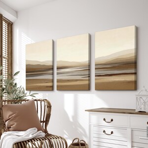 Minimalist Landscape Triptych Wall Art Set | Neutral Desert Tones in ...