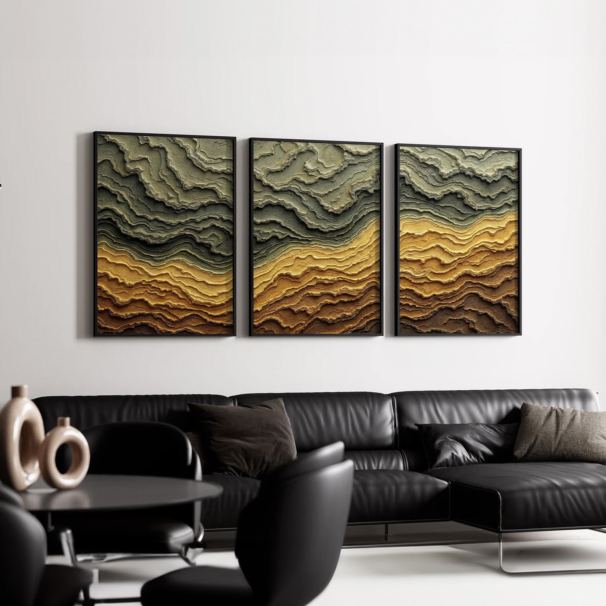 Olive Green Mustard Yellow Abstract Canvas Art | Earth Tones Wall