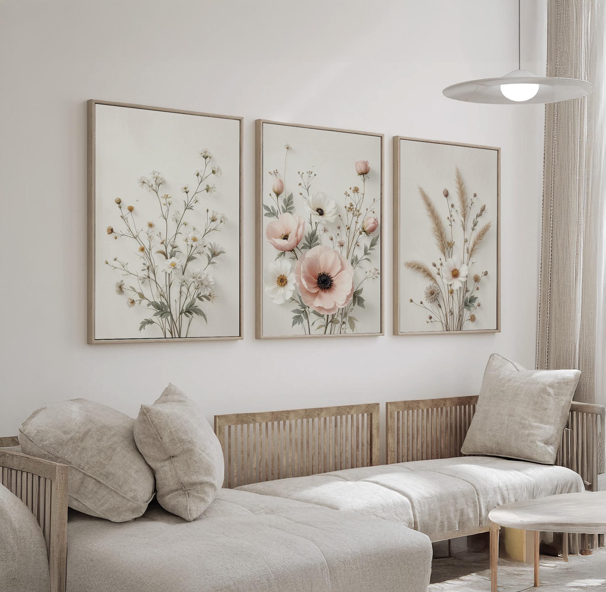 Neutral Elegant Floral Wall Art – Minimalist Beige and Blush Botanical ...