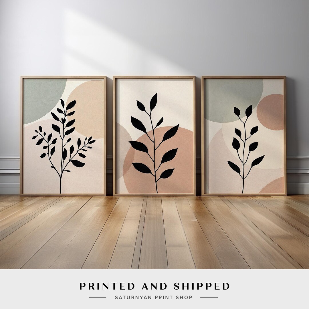 Minimalist Botanical Wall Art | Set of 3 Modern Abstract Plant Canvas ...