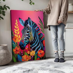 Colorful Zebra Painting ,  Safari Nature Decor, Wild Animal Art, Colorful Zebra Wall Art, Wildlife Decor, Artistic Animal Decor, Gift Idea