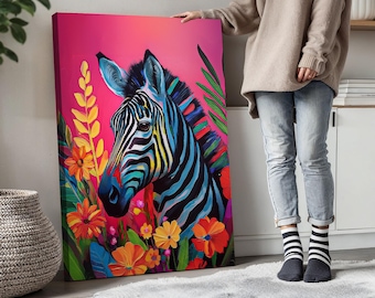 Colorful Zebra Painting ,  Safari Nature Decor, Wild Animal Art, Colorful Zebra Wall Art, Wildlife Decor, Artistic Animal Decor, Gift Idea