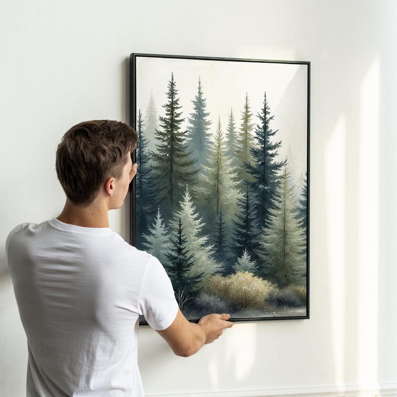 Forest Wall Art Set of 3 | Misty Pine Tree Landscape Triptych | Neutral ...