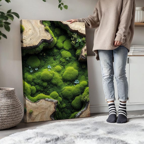 Moss Forest Wall Art Set of 3 | Nature Inspired Wood Triptych With