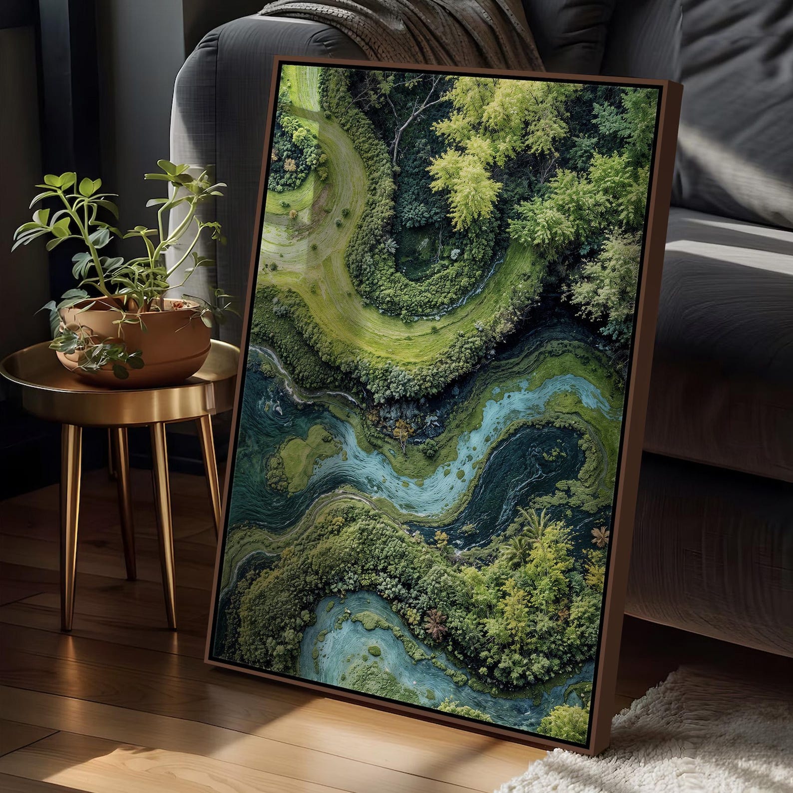 Aerial River Landscape Wall Art Set of 3 | Lush Green Forest Triptych ...