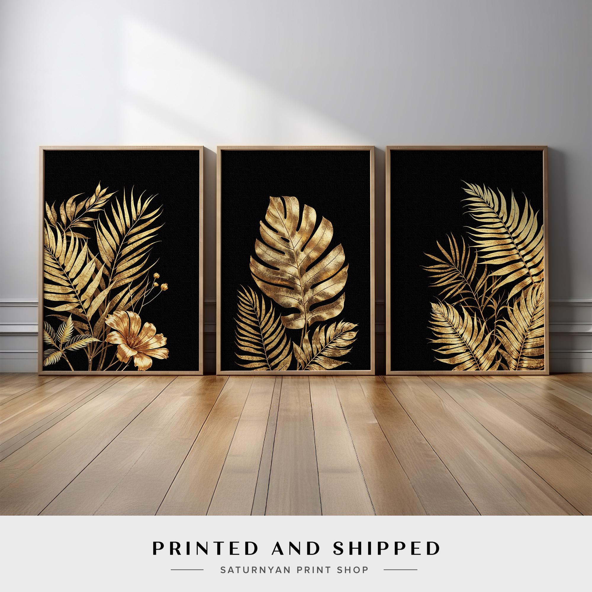 Luxury Gold Tropical Leaf Wall Art | 3-piece Wall Decor, Botanical ...