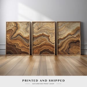 Wood Grain and Earth Abstract Wall Art | Set of 3 Rustic Geology-Inspired in Warm Brown Tones | Natural Organic Decor for Minimalist Homes