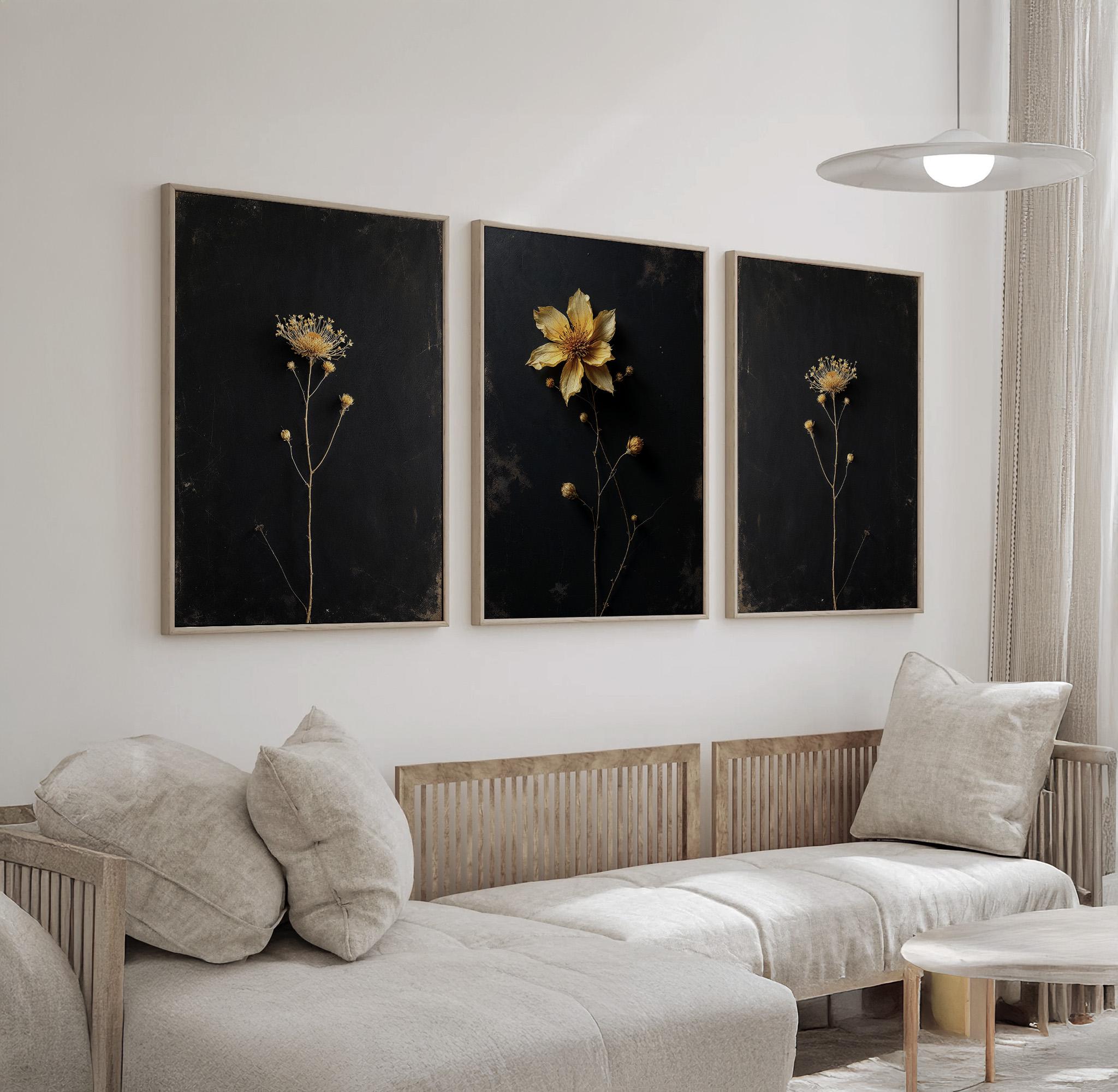 Elegant Dried Flower Wall Art Set Of 3 Minimalist Botanical Canvas Elegant Dried Flower Wall Art Set Of 3 Minimalist Botanical Canvas